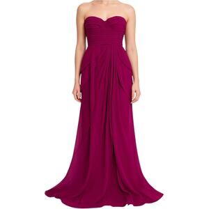 Cache Evening Gown Chiffon Strapless Maxi Sweetheart Empire Waist Magenta 4